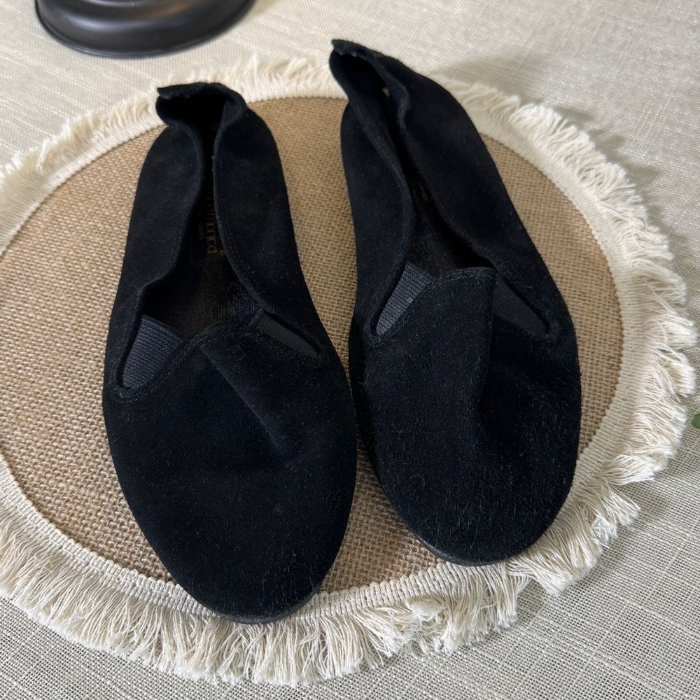 Black Suede Flats Size 8.5 Santa Monica Leather Vintage - Picture 2 of 8